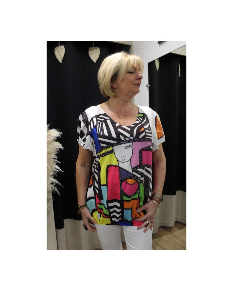 T-shirt fantaisie multicolore face