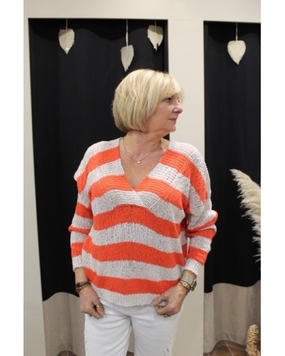 Pull en coton rayé orange