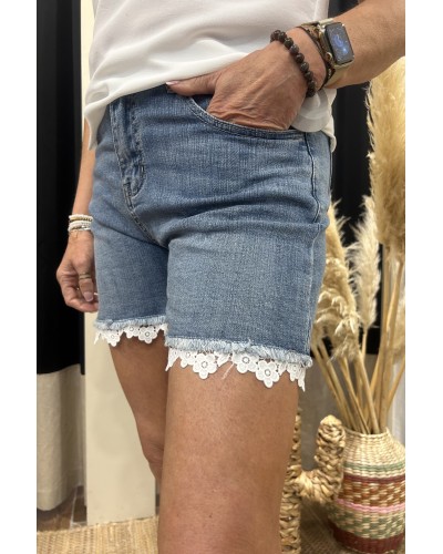 Zoom Short en jeans détails dentelle